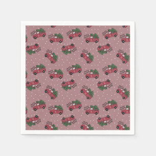 Frohe Weihnachten Vintage-Roter LKW Serviette