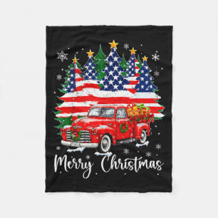 Frohe Weihnachten Vintage roter LKW US-Flagge Baum Fleecedecke