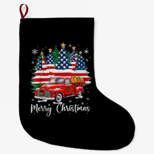 Frohe Weihnachten Vintage roter LKW US-Flagge Baum Großer Weihnachtsstrumpf