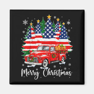 Frohe Weihnachten Vintage roter LKW US-Flagge Baum Magnet