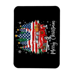 Frohe Weihnachten Vintage roter LKW US-Flagge Baum Magnet