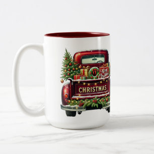 Frohe Weihnachten Vintage roter LKW Zweifarbige Tasse