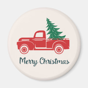 Frohe Weihnachten Vintage roter Pick-up-Truck Magnet