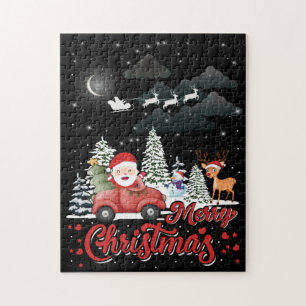 Frohe Weihnachten Vintage roter Santa-LKW-Geschenk Puzzle