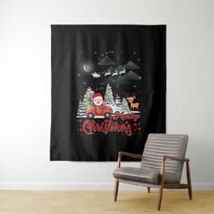 Frohe Weihnachten Vintage roter Santa-LKW-Geschenk Wandteppich