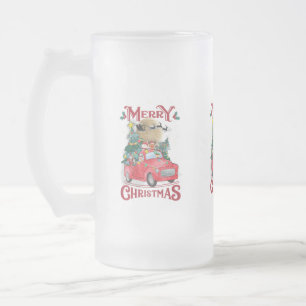 Frohe Weihnachten Vintage roter Santa-LKW Mattglas Bierglas