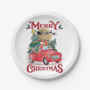 Frohe Weihnachten Vintage roter Santa-LKW Pappteller