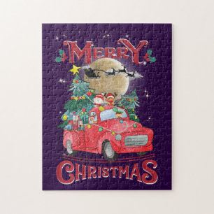 Frohe Weihnachten Vintage roter Santa-LKW Puzzle