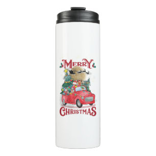Frohe Weihnachten Vintage roter Santa-LKW Thermosbecher