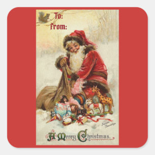 Frohe Weihnachten Vintage Sankt Quadratischer Aufkleber