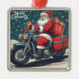 Frohe Weihnachten Vintage Santa auf Motorrad Ornament Aus Metall