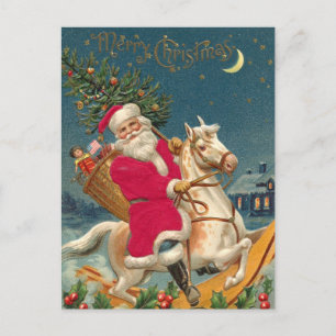 Frohe Weihnachten Vintage Santa Claus auf Pferd Postkarte