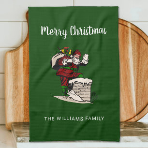 Frohe Weihnachten Vintage Santa Personalisiert Geschirrtuch