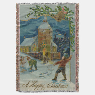 Frohe Weihnachten - Vintage Schneeballkampf Grußka Decke