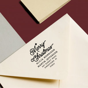 Frohe Weihnachten Vintage Script 2-Namen Adresse Permastempel
