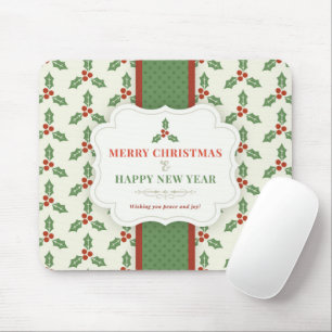 Frohe Weihnachten Vintage-Stechpalmen-Beere Mousepad