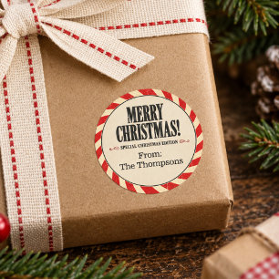 Frohe Weihnachten Vintage-Typografie-Geschenk Runder Aufkleber
