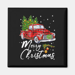 Frohe Weihnachten Vintage Wagon Roter LKW Pyjama F Magnet