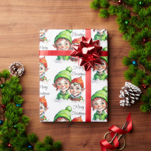 Frohe Weihnachten Vintage Wasserfarbe Elfen Geschenkpapier