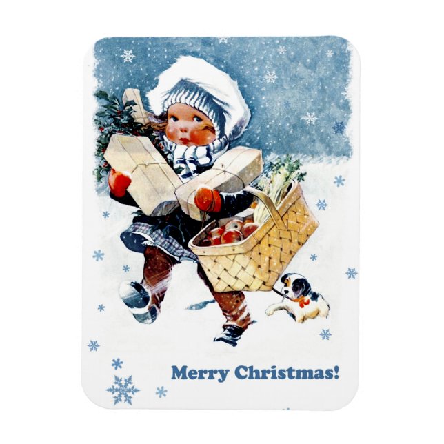 Frohe Weihnachten. Vintage Winterlandschaft Magnet (Vertikal)