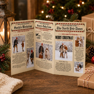 Frohe Weihnachten VIntage Zeitungsfoto-Collage Dreifach Gefaltete Einladung