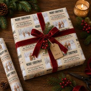 Frohe Weihnachten Vintage-Zeitungsfoto-Collage Geschenkpapier