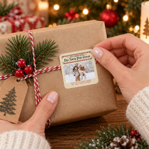 Frohe Weihnachten Vintage-Zeitungsfoto-Geschenk Quadratischer Aufkleber
