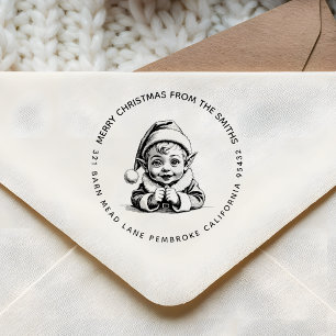 Frohe Weihnachten Vintagen Baby Elf in Santa's Hat Permastempel