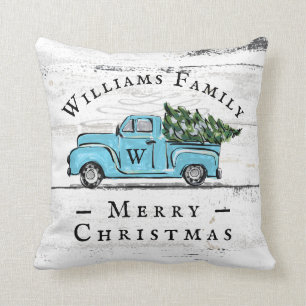 Frohe Weihnachten Vintager Blue Truck Krötenkisse Kissen