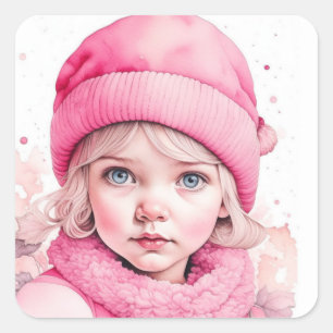 Frohe Weihnachten   Vintager Elf Rosa Quadratischer Aufkleber