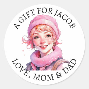 Frohe Weihnachten   Vintager kleiner Elf von und n Runder Aufkleber