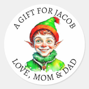 Frohe Weihnachten   Vintager kleiner Elf von und n Runder Aufkleber