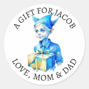 Frohe Weihnachten   Vintager kleiner Elf von und n Runder Aufkleber