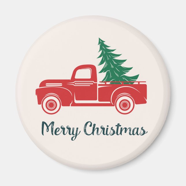 Frohe Weihnachten | VINTAGER LIEFERWAGEN Magnet (Vorne)