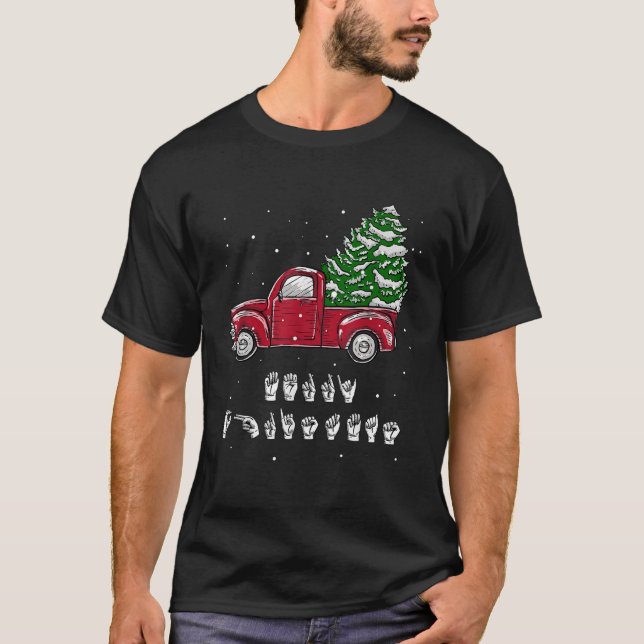 Frohe Weihnachten Vintager LKW Hand Zeichensprache T-Shirt (Vorderseite)