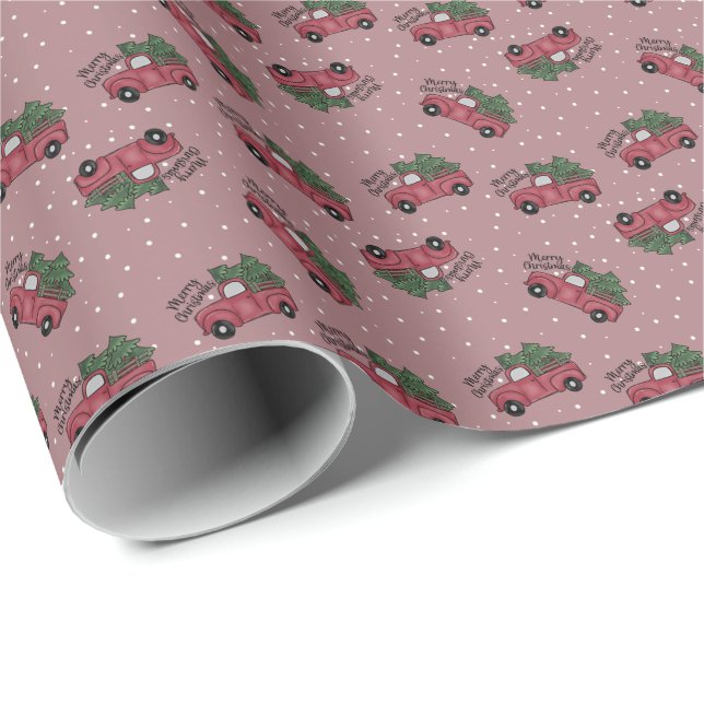 Frohe Weihnachten Vintager Red Truck Geschenkpapier (Rolleneckpunkt)
