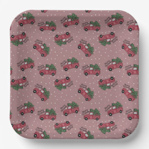 Frohe Weihnachten Vintager Red Truck Pappteller