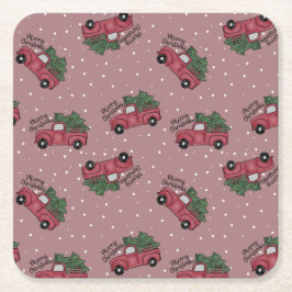 Frohe Weihnachten Vintager Red Truck Rechteckiger Pappuntersetzer