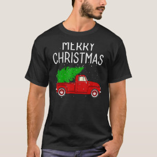 Frohe Weihnachten Vintager roter LKW mit Baumfamil T-Shirt