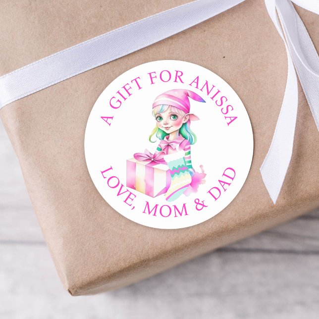 Frohe Weihnachten | Vintager Wasserfarbelf Runder Aufkleber (Von Creator hochgeladen)