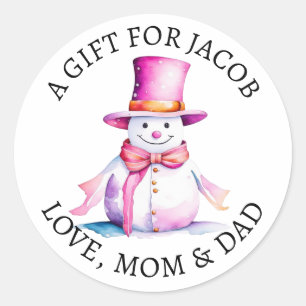 Frohe Weihnachten   Vintager Wasserfarbenschneeman Runder Aufkleber