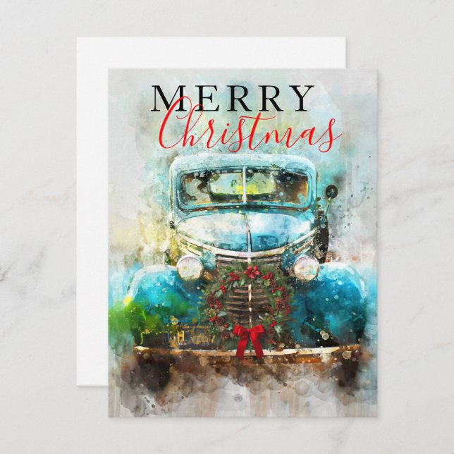 Frohe Weihnachten Vintager Wasserfarbenzug Einladung (Vorne/Hinten)