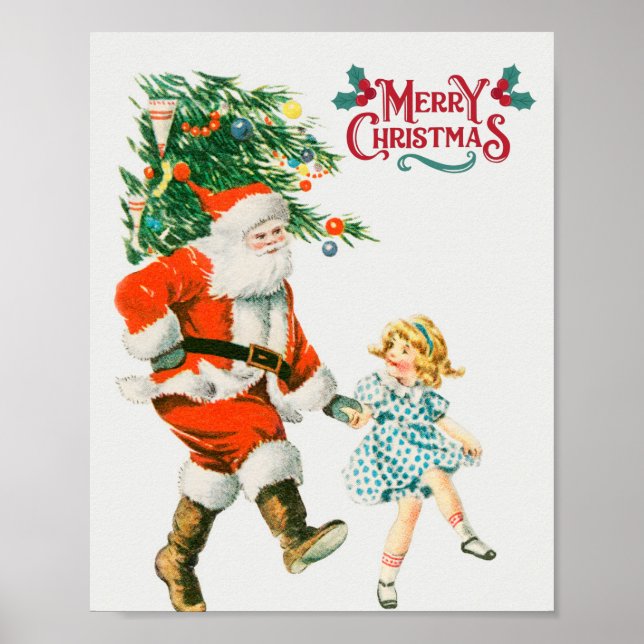 Frohe Weihnachten Vintager Weihnachtsfeiertag Poster (Vorne)