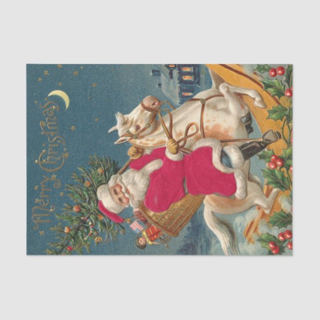 Frohe Weihnachten Vintager Weihnachtsmann am Pferd Seidenpapier (Vorderseite)