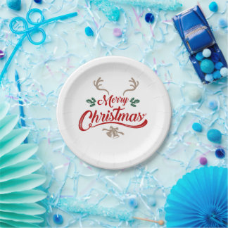 Frohe Weihnachten Vintages Design | Rot und Grün Pappteller