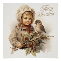 Frohe Weihnachten Vintages Kind mit Vogel