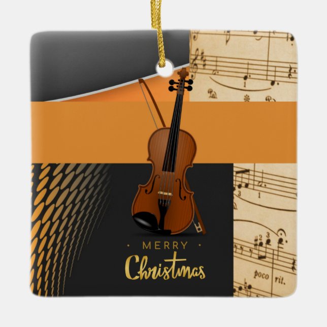 Frohe Weihnachten Violin Design Keramikornament (Vorderseite)