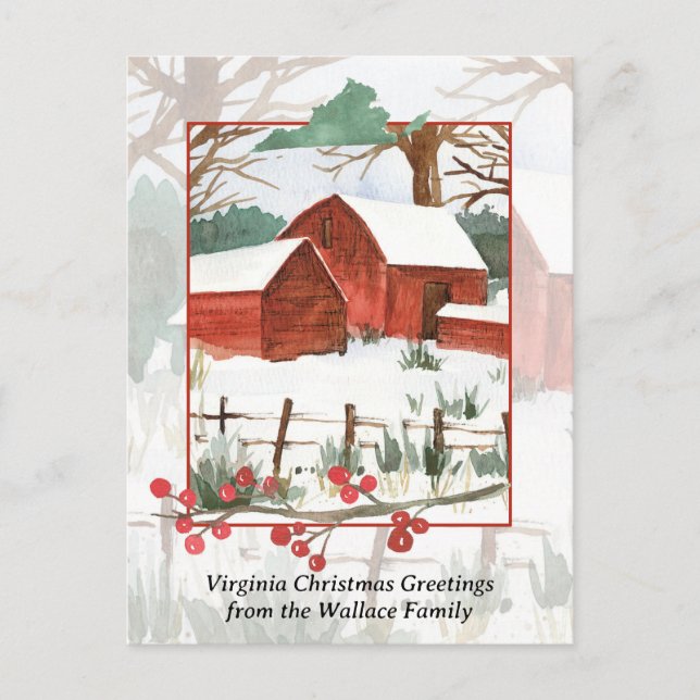 Frohe Weihnachten Virginia Farm Red Barn Personali (Vorderseite)