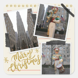 Frohe Weihnachten vom Rockefeller Plaza in NYC Quadratischer Aufkleber