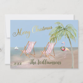 Frohe Weihnachten vom Strand Palm Tree Flamingo Karte
